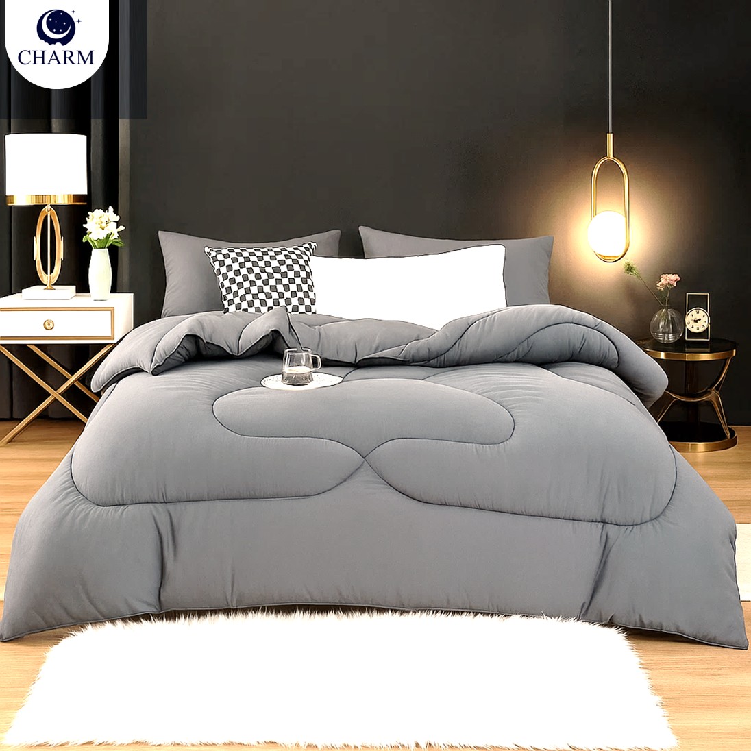 ชุดผ้าปูที่นอน 3.5 ฟุต 4 ชิ้น CHARM สี LIGHT GREY คอลเลคชั่น CLASSIC_5